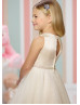 Beaded Satin Tulle Tea Length Wedding Flower Girl Dress 